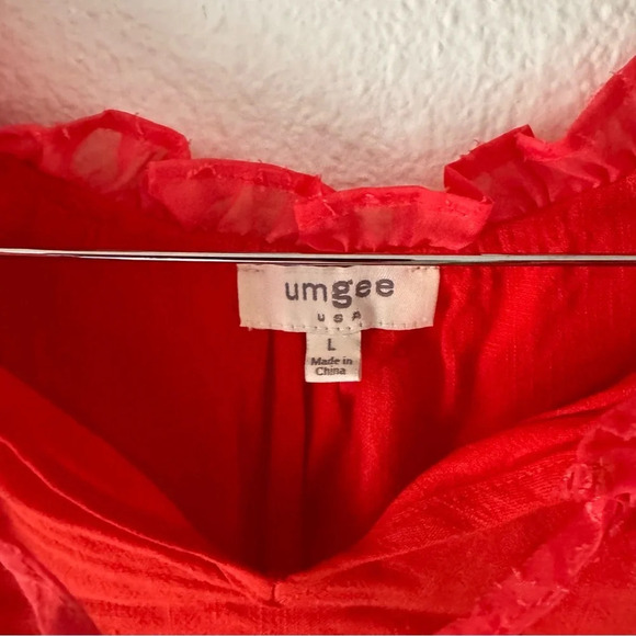 Umgee New Large Red Animal Print Ruffle Sleeve Blouse Breezy - Picture 5 of 11